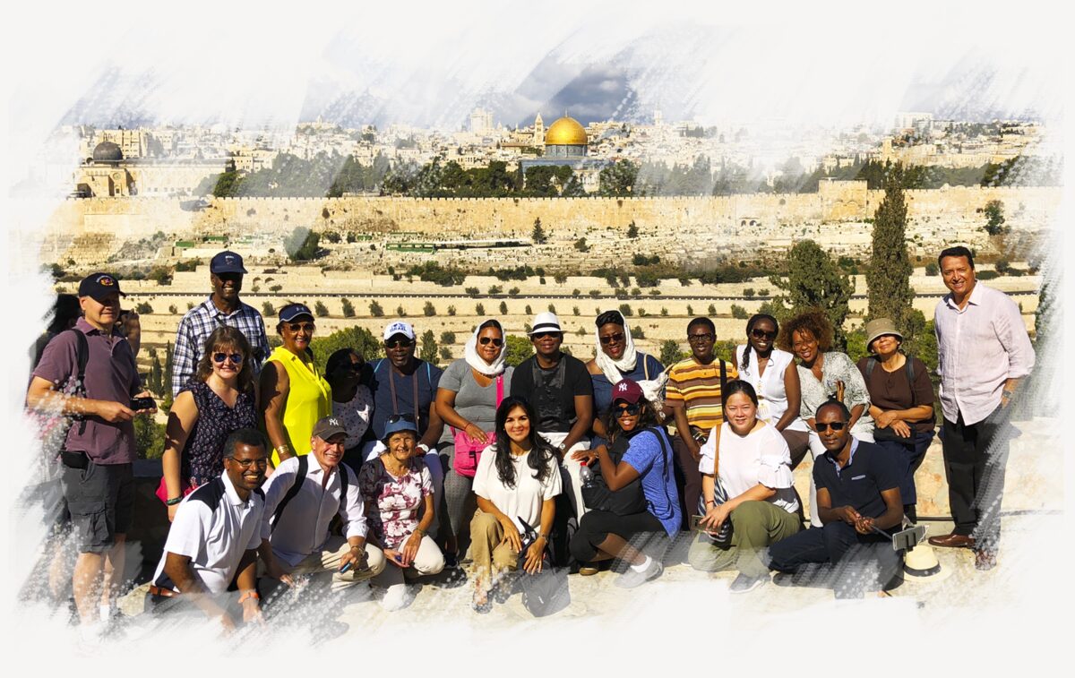 The graduating group in Jerusalem, with the Old City behind them